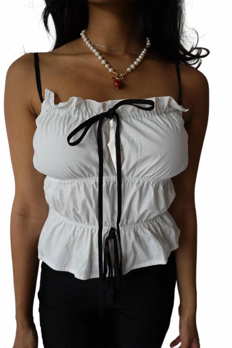 NEW PRETTY GARBAGE poplin top in white/ black